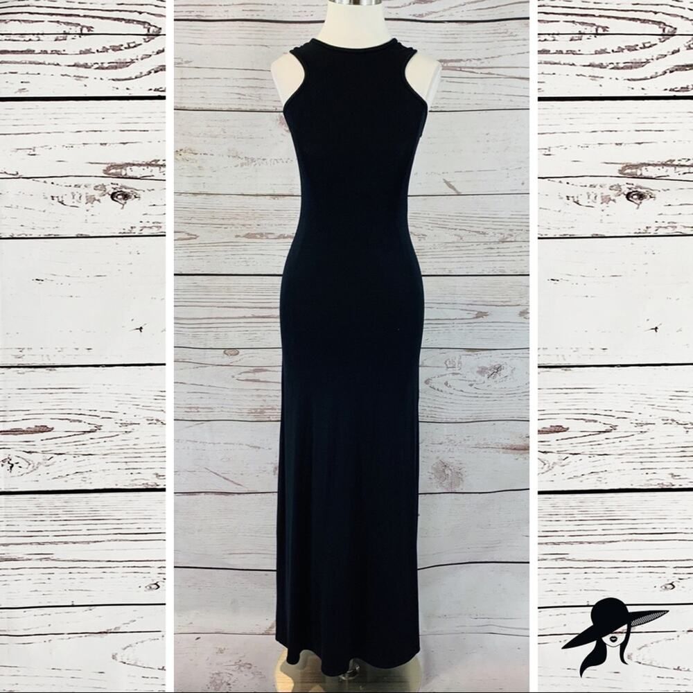 Bebe long maxi silky stretchy black racer back